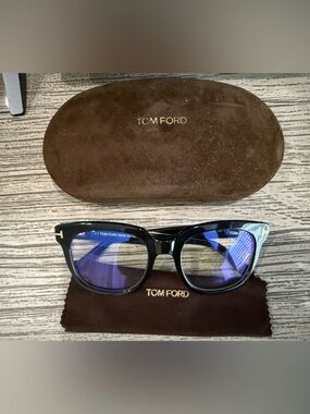 Tom Ford FT 5537-B 52mm Blue Light Blocking Glasses in Shiny Black/Blue Block...